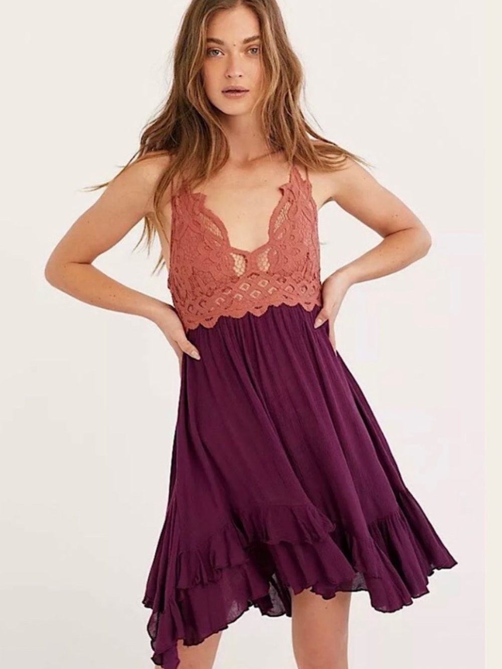 Free People Rust Lace Bodice Plum Flow Dress